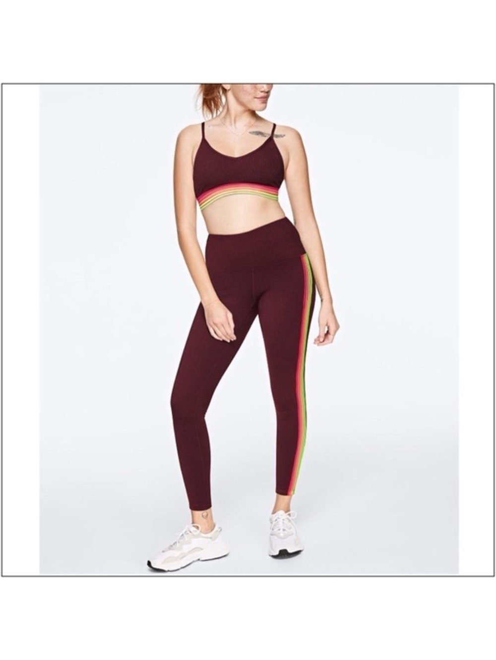 PINK Victoria's Secret Ultimate Maroon Rainbow detail Workout Set Small